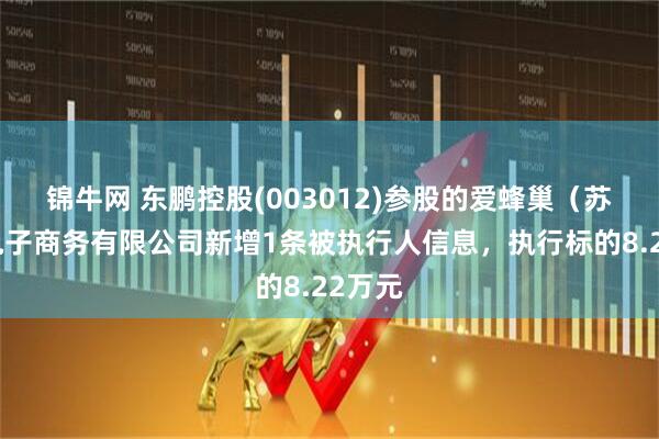 锦牛网 东鹏控股(003012)参股的爱蜂巢（苏州）电子商务有限公司新增1条被执行人信息，执行标的8.22万元