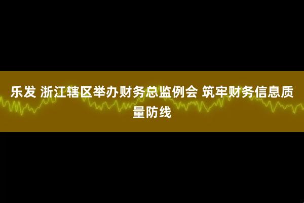 乐发 浙江辖区举办财务总监例会 筑牢财务信息质量防线